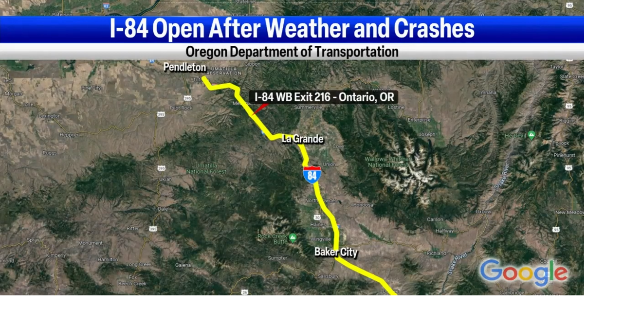 UPDATE I84 reopened after winter weather, crashes between Pendleton