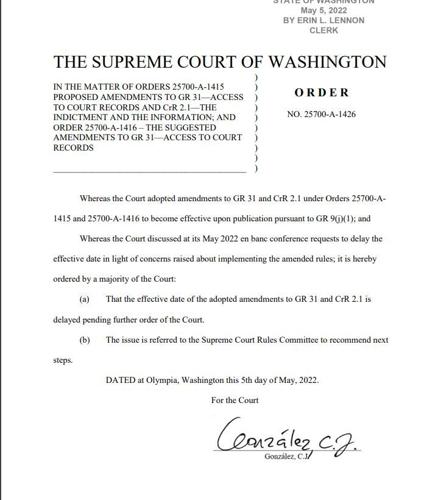 Washington Supreme Court suspends rule requiring juvenile court records to be filed by initials