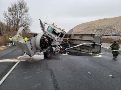 I-82 closed due to dump truck rollover