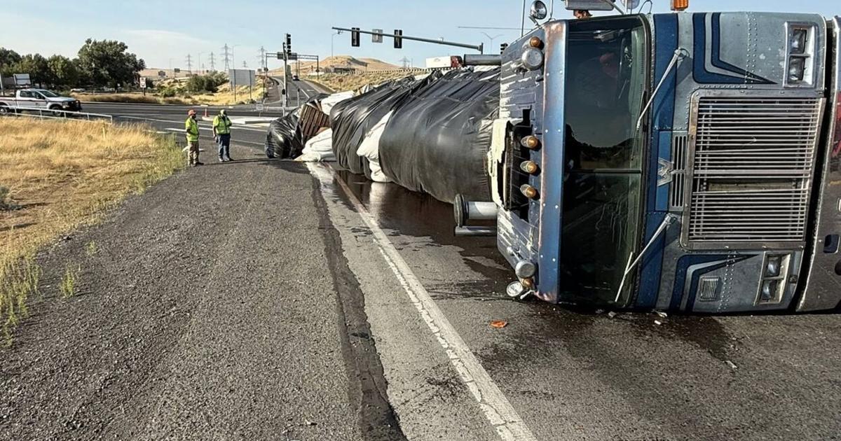 Semi-truck overturns on I-82 on-ramp in Umatilla