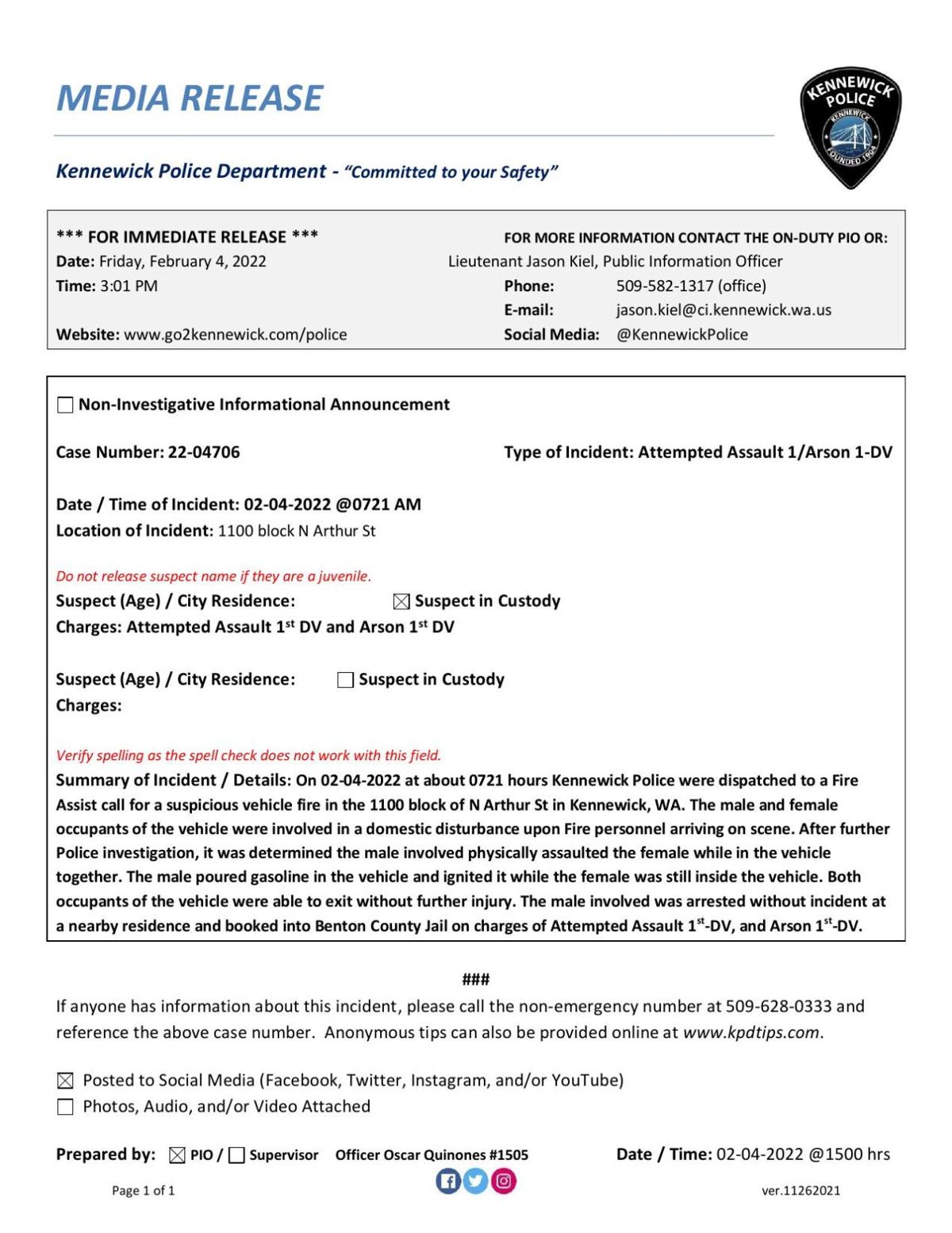 Man in Kennewick lights car on fire with woman inside News