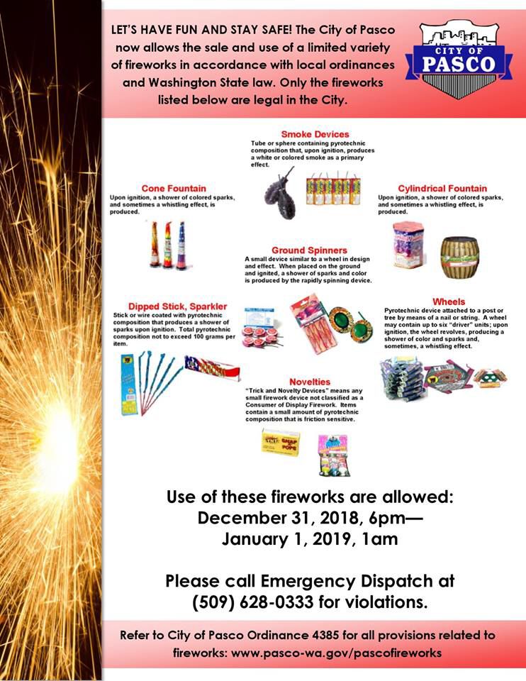 City of Pasco now allows certain fireworks on New Years Eve