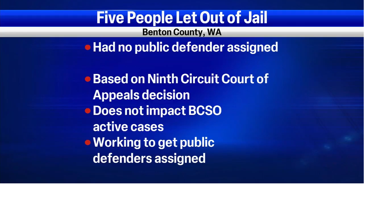 5 inmates released from Benton County Jail due to lack of defense