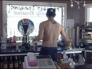 Shirtless male baristas are serving up espresso in Seattle