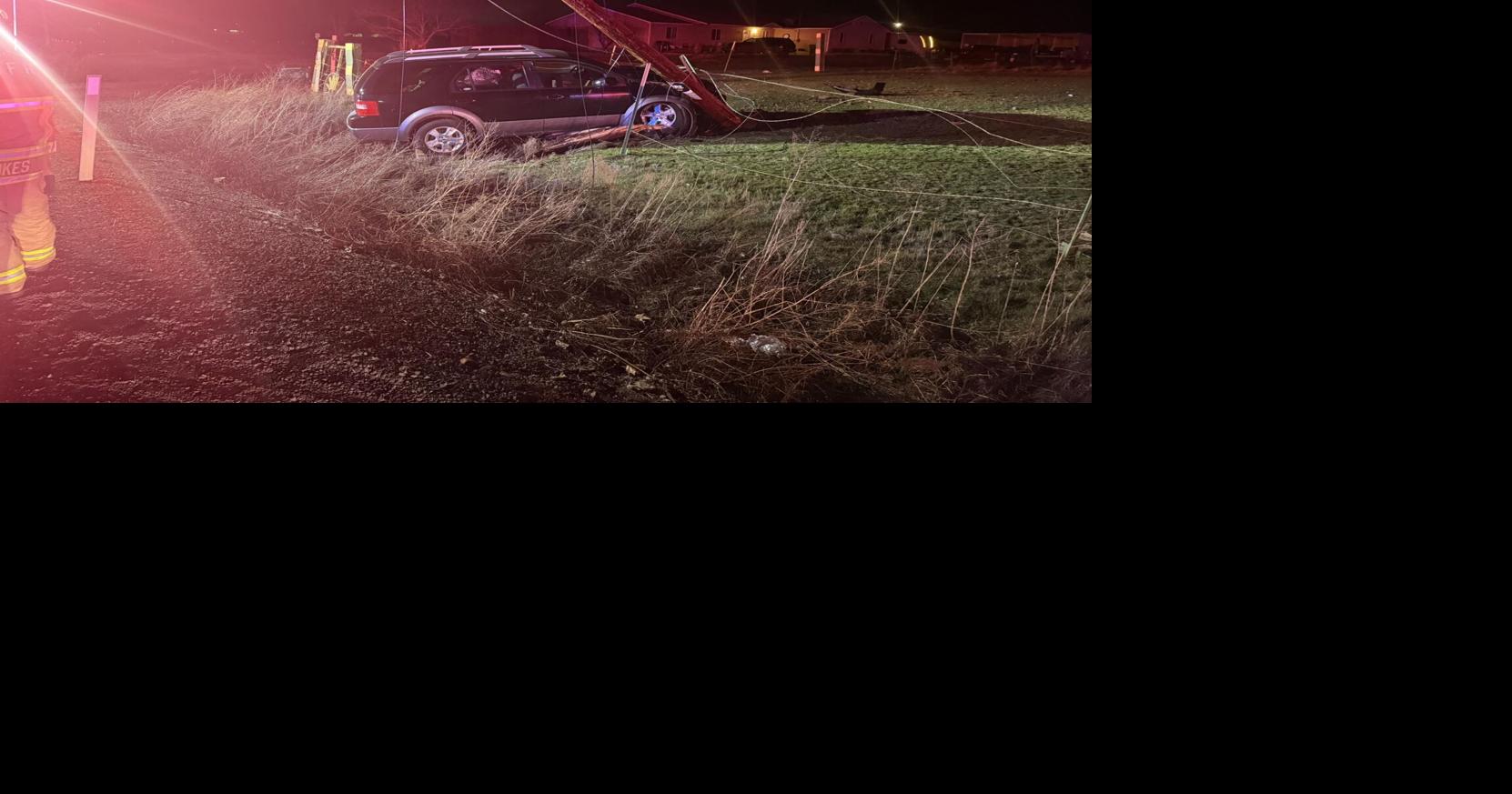 Driver hospitalized after car crashes into power pole near Prosser