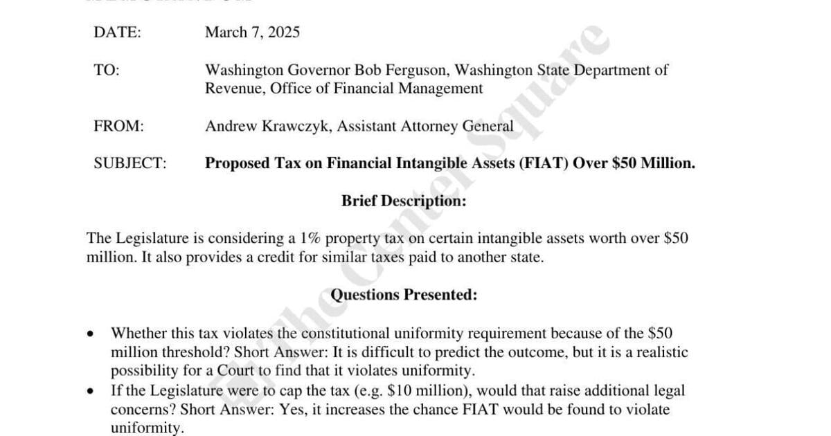 AGO memo says 'realistic possibility' a wealth tax would be overturned