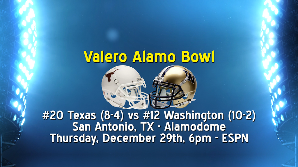 Huskies Headed To San Antonio To Face Texas In Valero Alamo Bowl