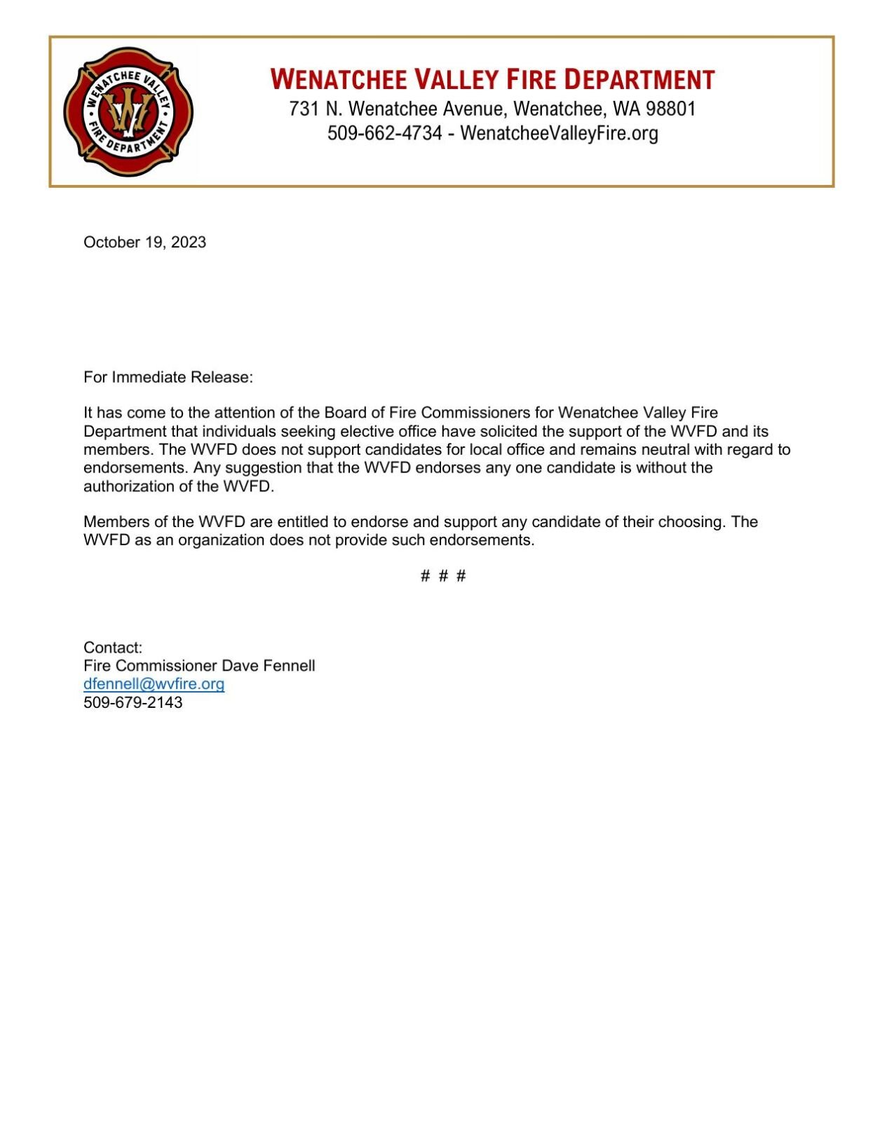 Wenatchee Valley Fire Department-Campbell statement | | ncwlife.com