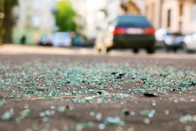 Shards of car glass on the street-auto accident-crash