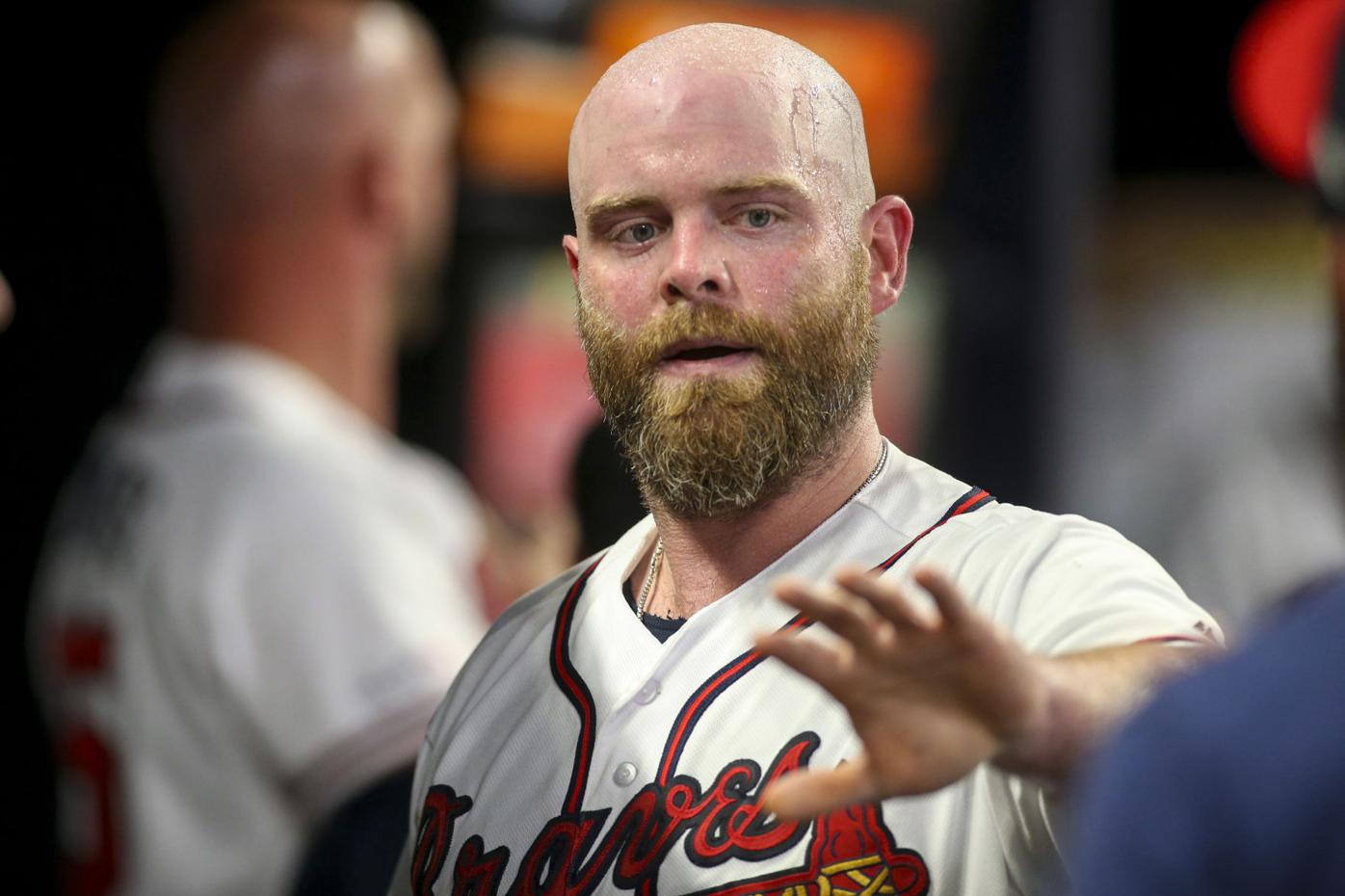 Atlanta Braves Catcher Brian McCann looks on during the game between