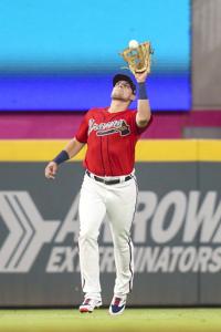 Atlanta Braves' Ronald Acuña Jr., heads for the locker room after a baseball  game against the Washington Nationals at Nationals Park, Friday, Sept. 22,  2023, in Washington. The Braves won 9-6. (AP