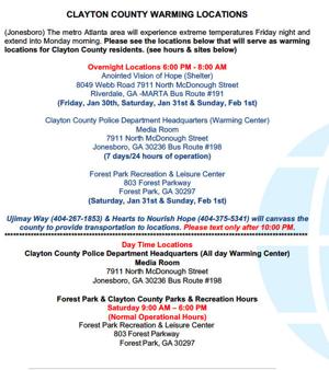 Warming centers to open over weekend