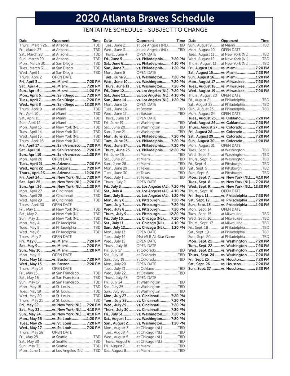 Printable 2023 Atlanta Braves Schedule