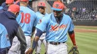 LAWRENCEVILLE, GA - APRIL 27: Atlanta Braves right fielder Ronald Acuna,  Jr. makes a rehab start for the Gwinnett Stripers as they play the Norfolk  Tides on April 27, 2022 at Coolray