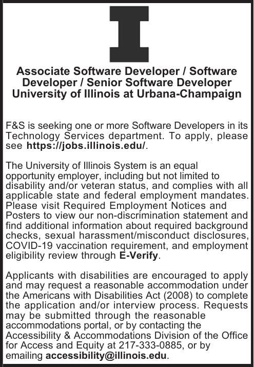 Associate Software Developer / Software Developer / Senior Software Developer  University of Illinois at Urbana-Champaign