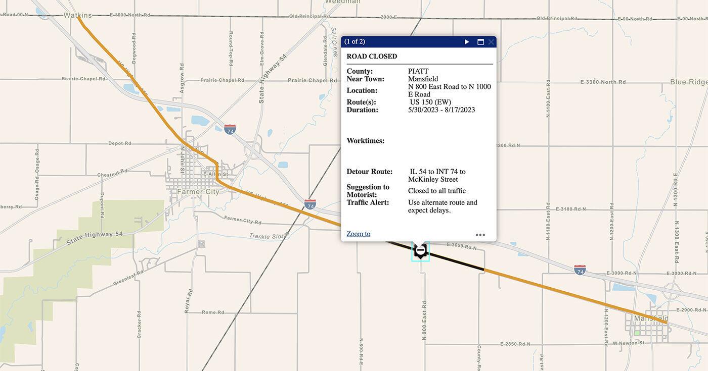 U.S. 150 between Mansfield and Farmer City closed for at least a month