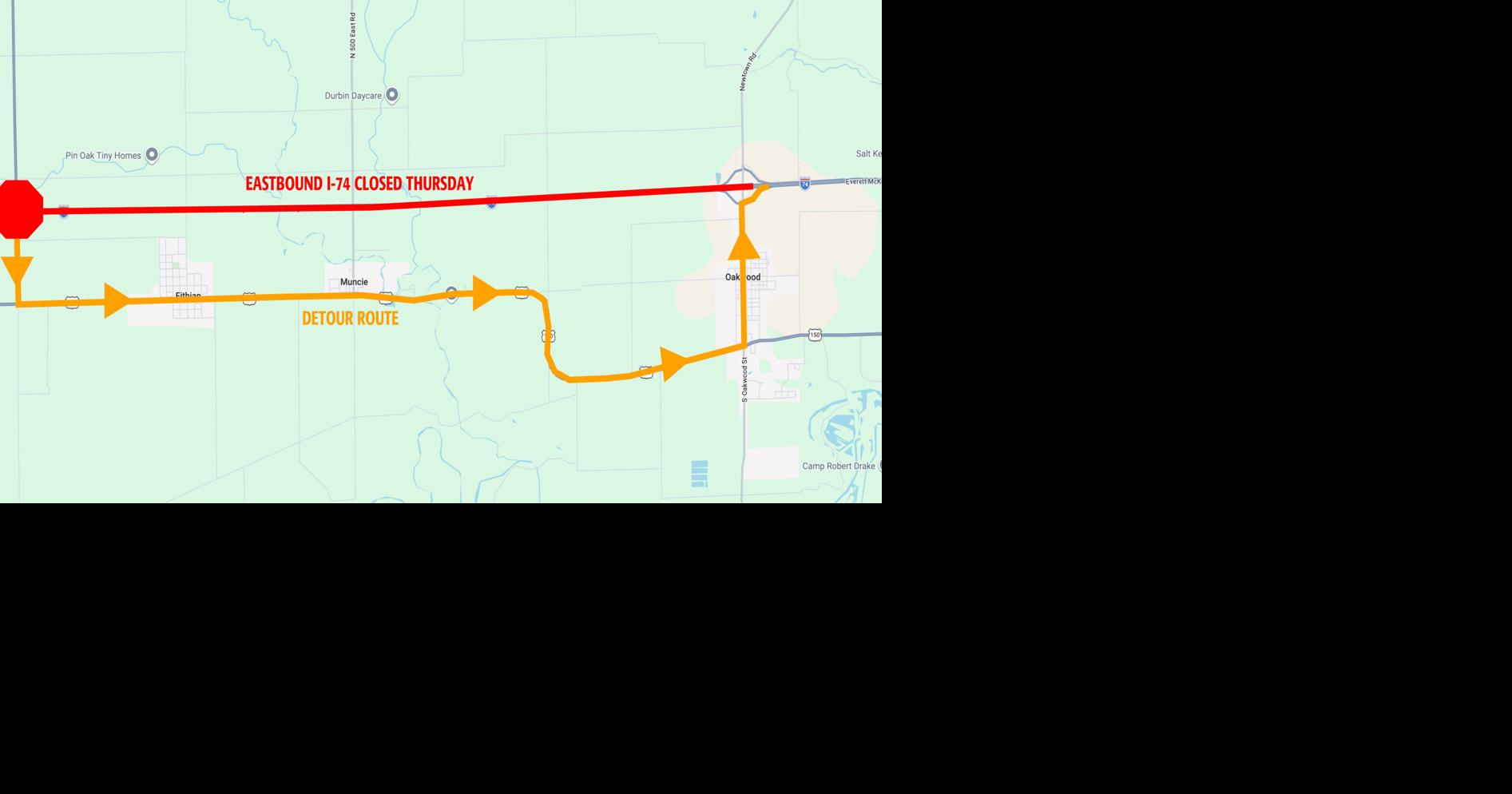 I-74 eastbound to be closed Thursday at Fithian exit for emergency repairs