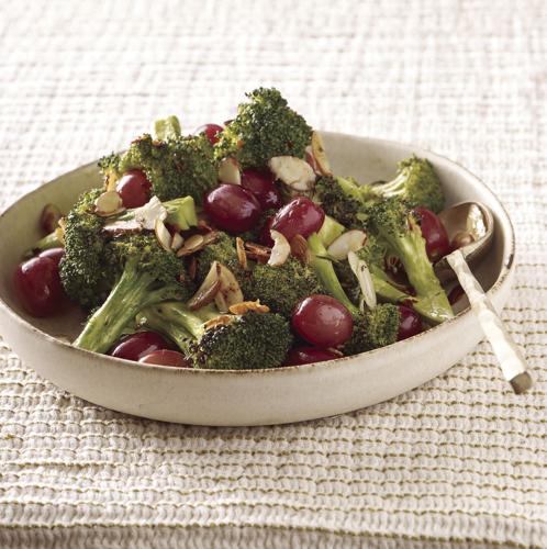 Hot Honey Roasted Broccoli with Grapes and Almonds