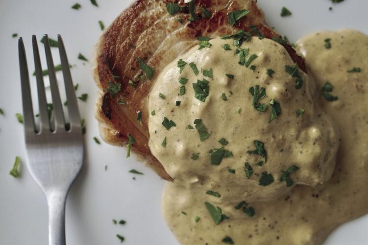 Pork Chops in Creamy Mustard-Peppercorn Sauce