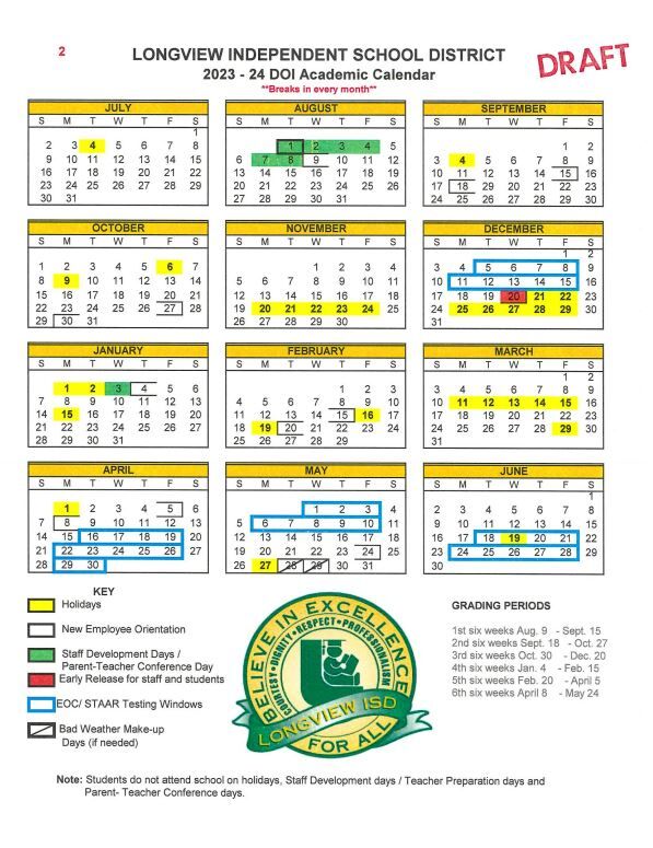 LISD proposed calendar