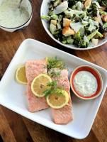 Poached salmon and broccoli Caesar salad make healthy, hearty dinner