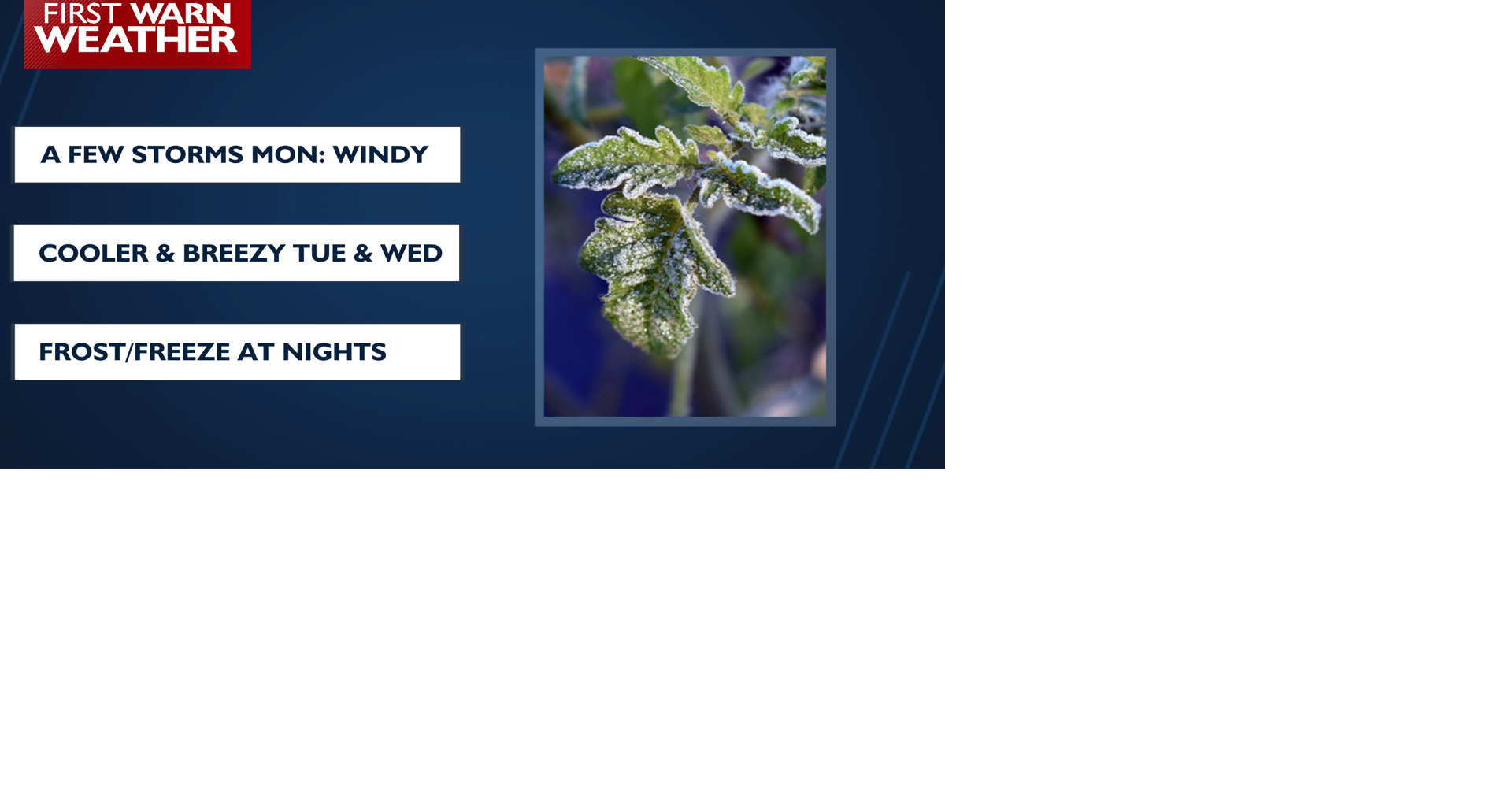 Elevated fire weather conditions, warm highs gusty winds then light showers today;T-storms?