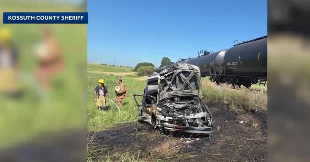 Man pulls teenage brothers from burning car after train crash