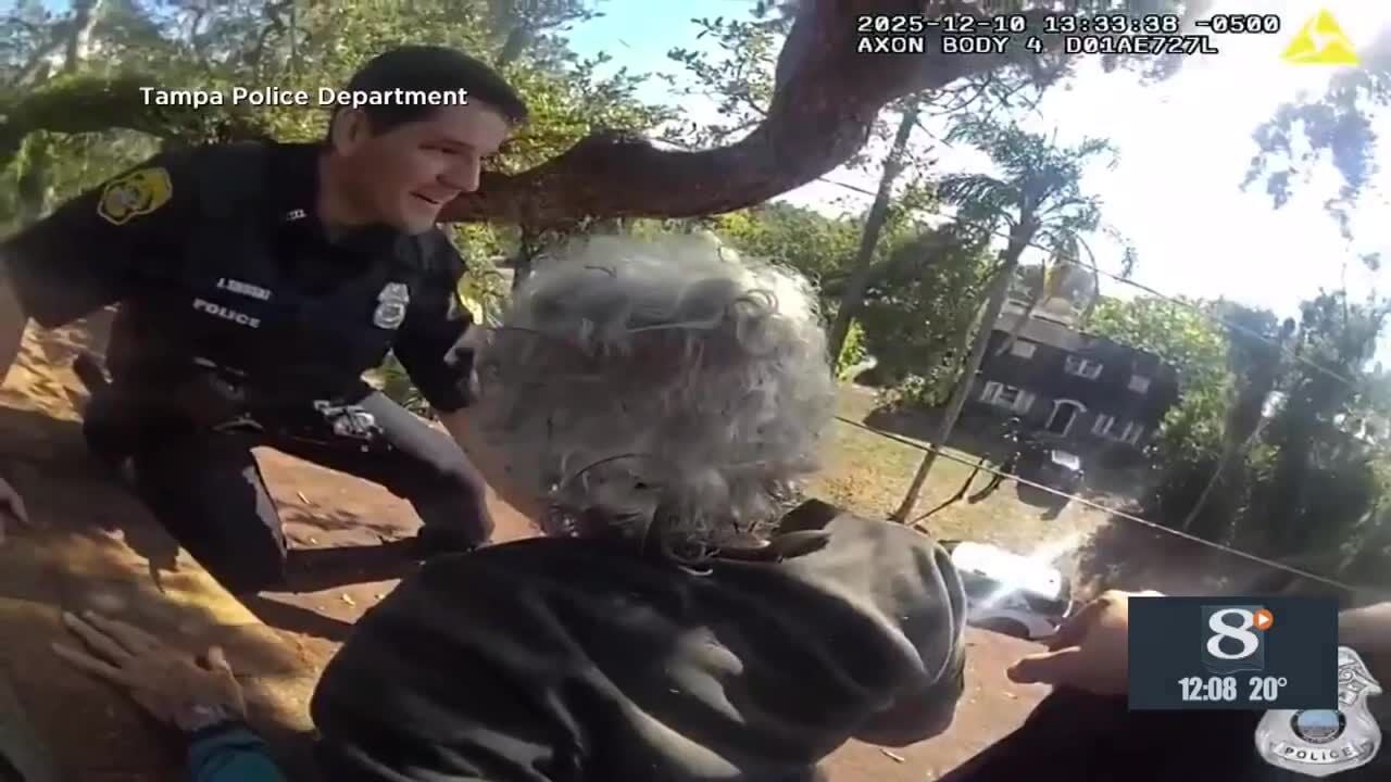 Elderly Man Dangling from Roof Rescued