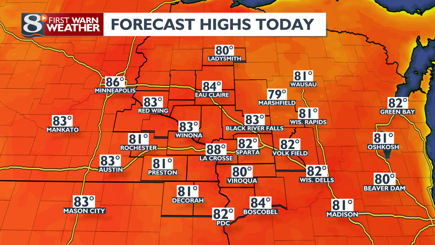 Mainly Sunny and Warmer Today. Wetter Conditions Tomorrow Forecast