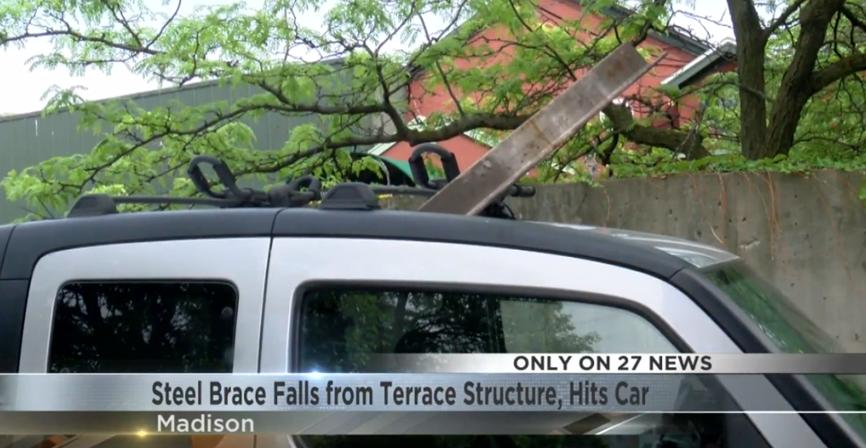 Driver survives terrifying close call with falling steel beam under ...