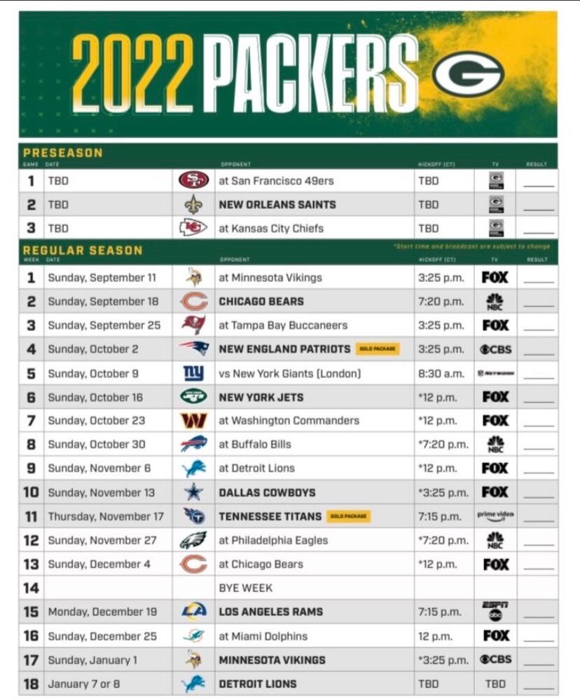 Packers visiting Vikings to kick off 2022 regular season, Green Bay  Packers