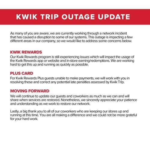 Kwik Trip rewards program restored, 'cybersecurity incident' to blame