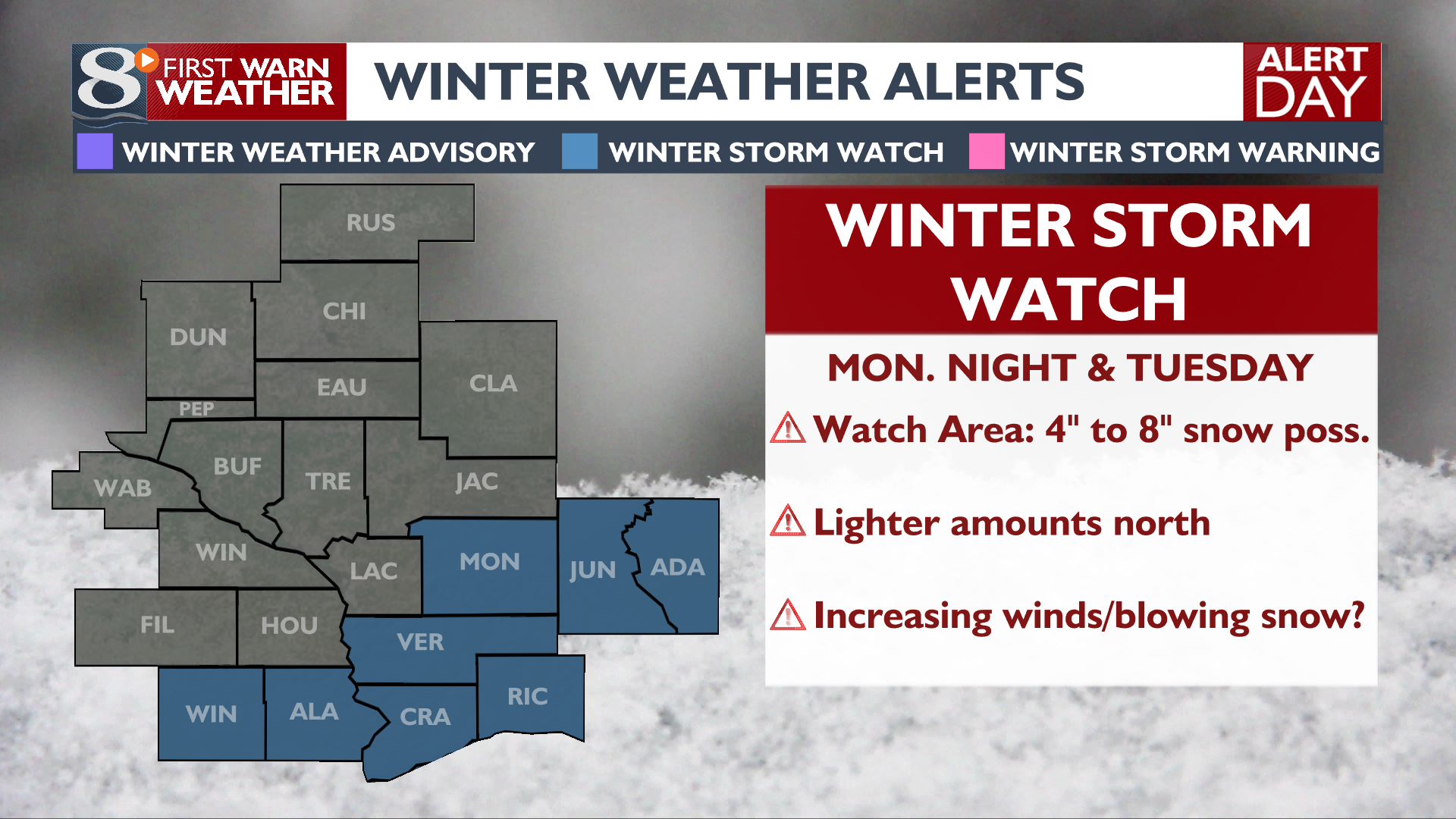 ALERT DAY For Monday Night & Tuesday... Due To Snow & Wind | Forecast ...