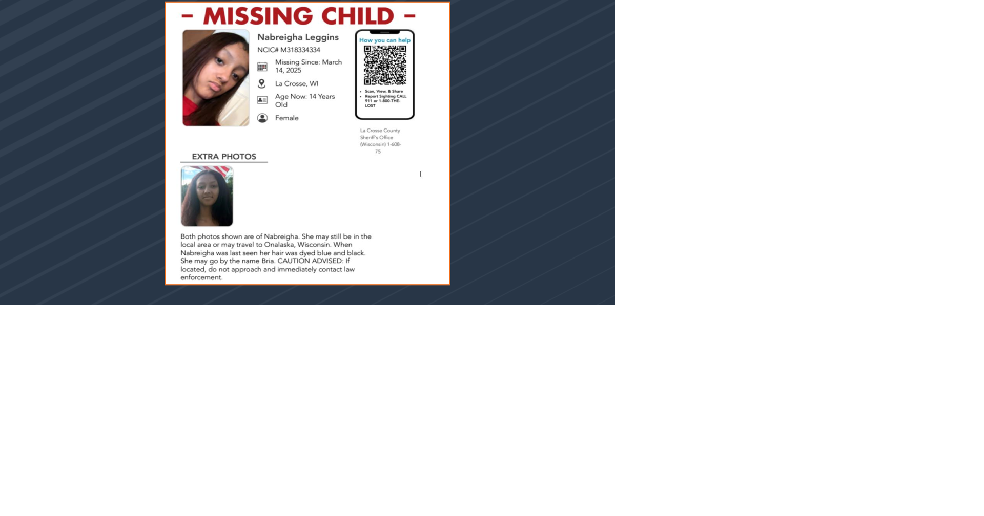 UPDATE: Missing teen found safe | La Crosse | news8000.com