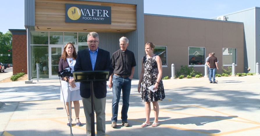 State Senator Brad Pfaff address budget cuts at Wafer Food Pantry conference