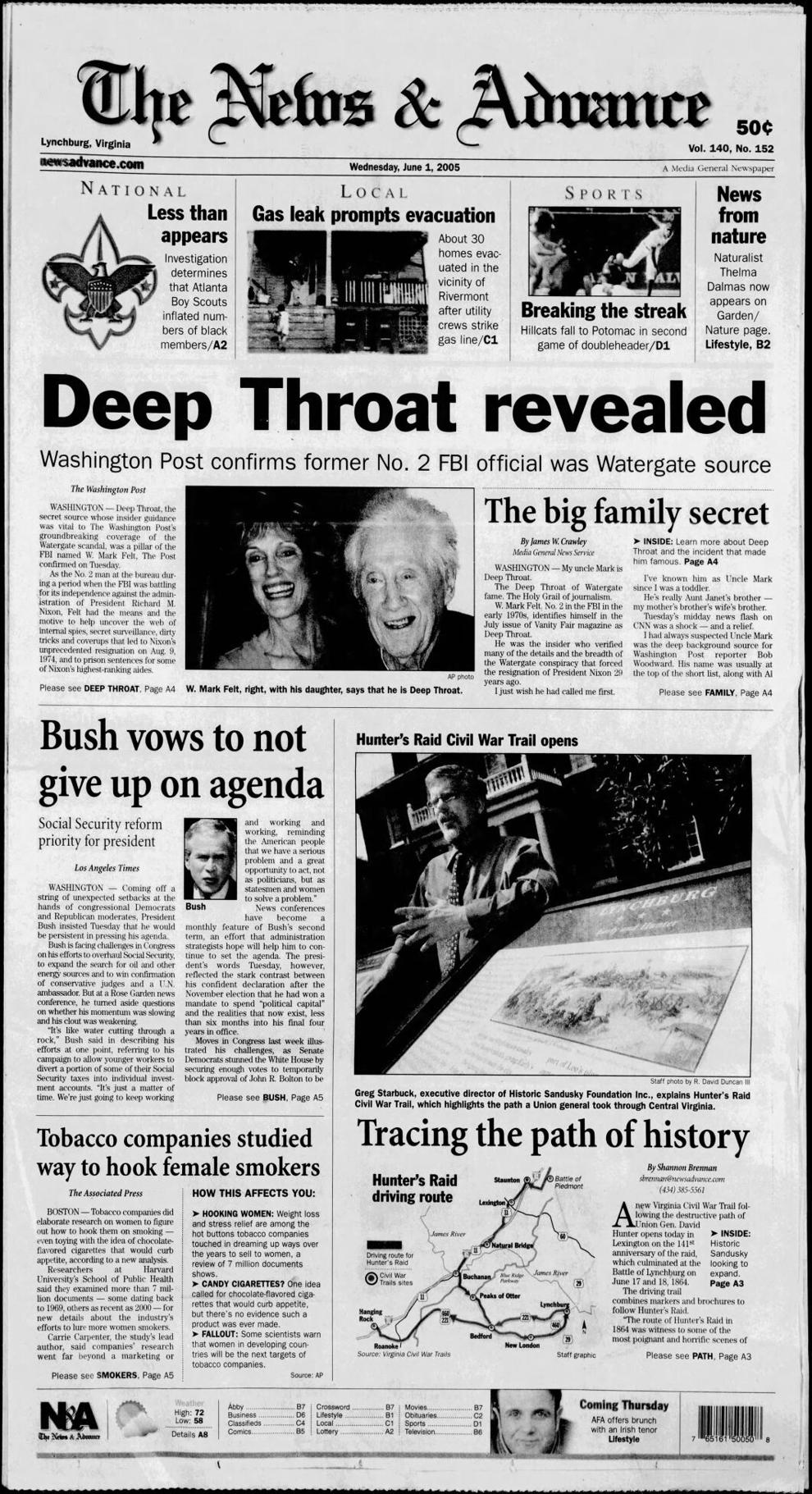 The News Advance front pages: #39 Deep Throat #39 revealed