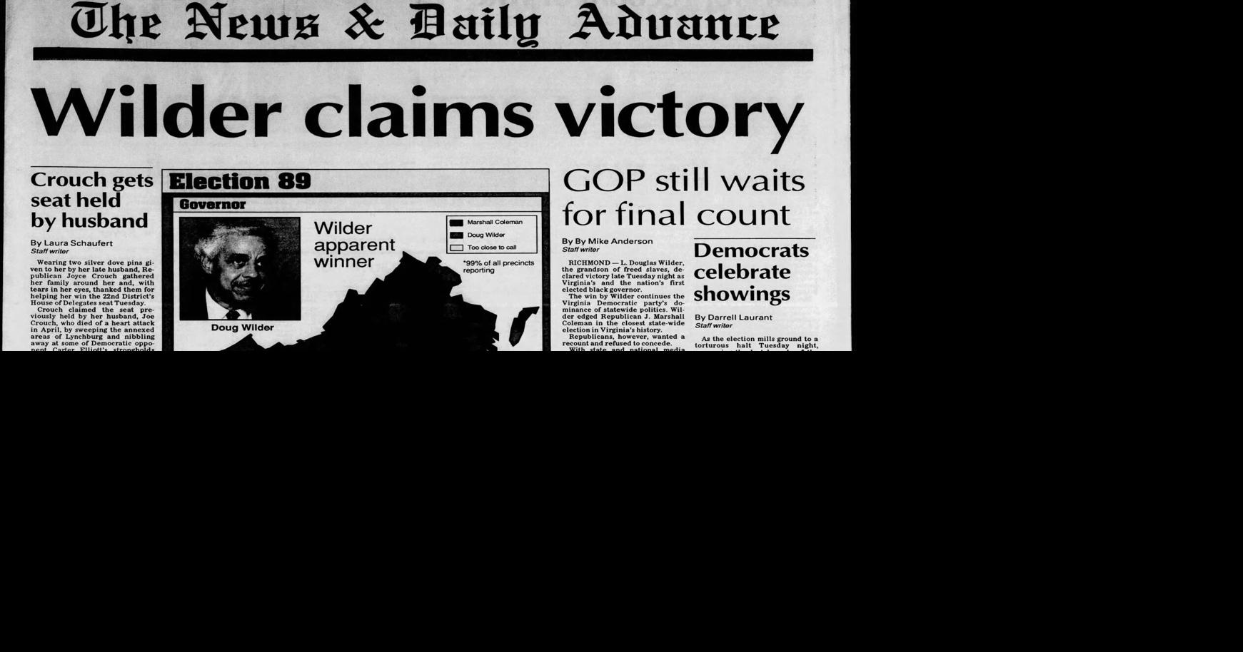 Front pages from the past: The historic election of L. Douglas Wilder