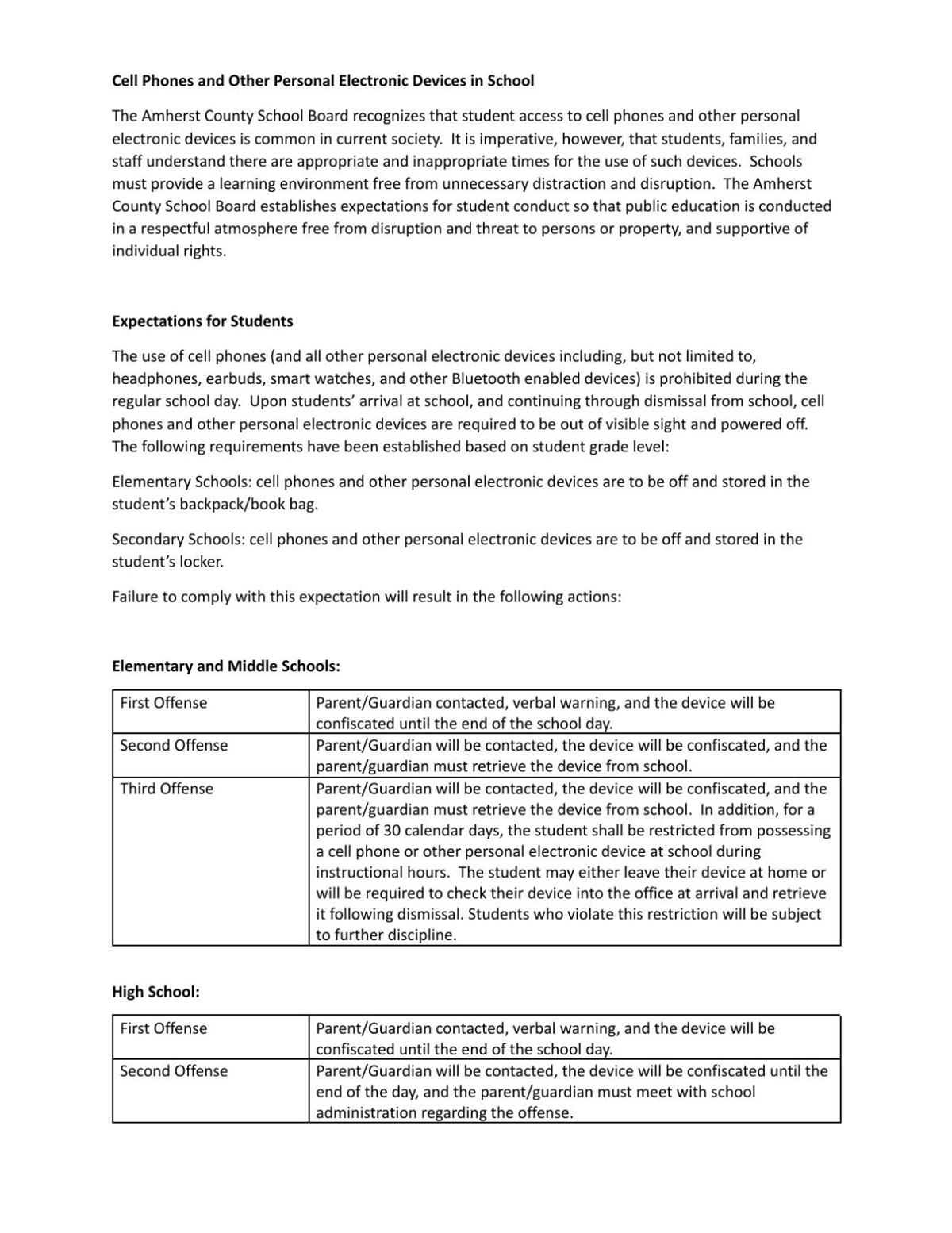 Amherst schools cellphone regulation