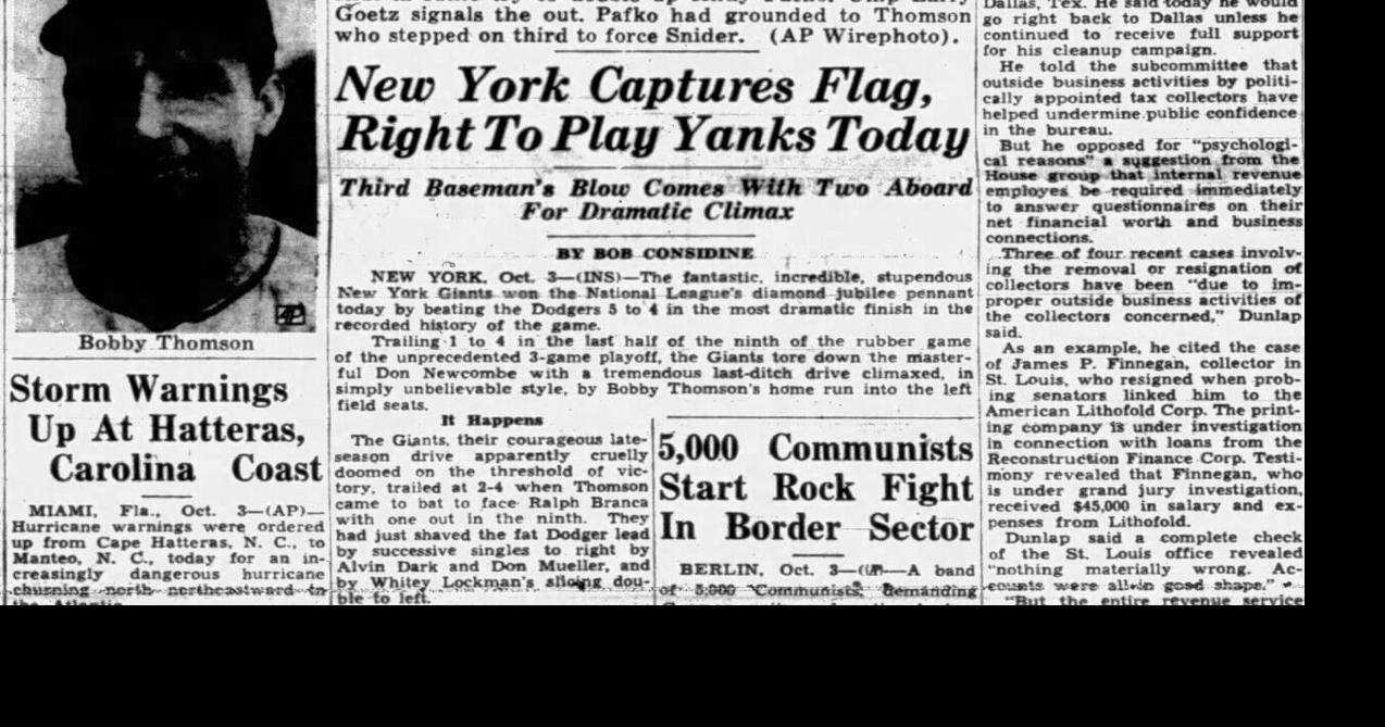 The News Advance front pages: Giants win 1951 NL pennant