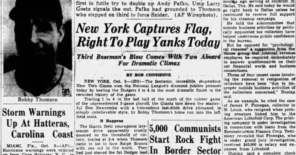 The News Advance front pages: Giants win 1951 NL pennant The News Advance front pages: Giants win 1951 NL pennant