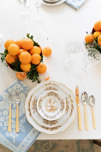 oranges in silver bowls