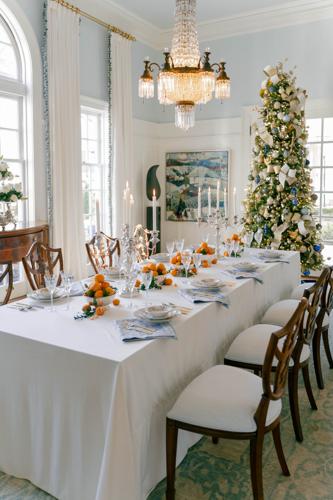 dining room and chandelier