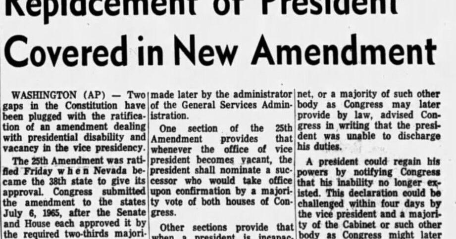 The News & Advance front pages:25th Amendment ratified