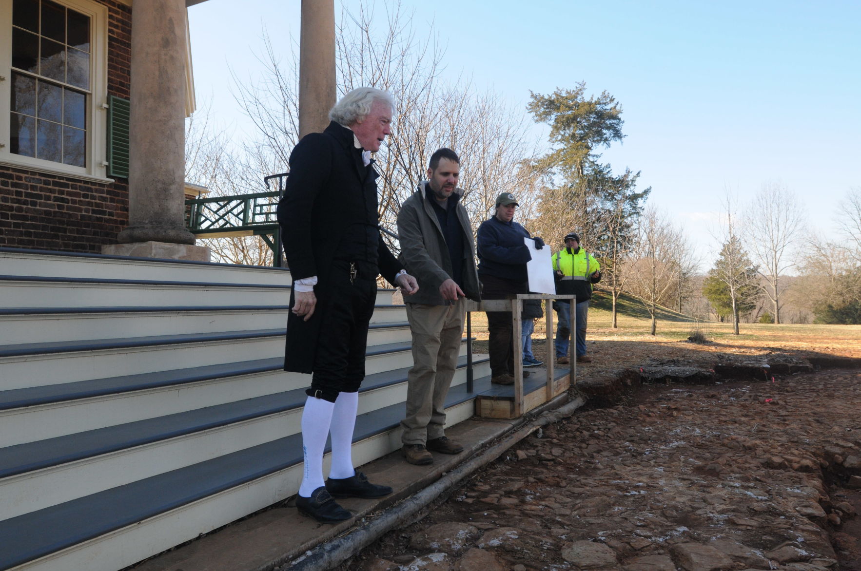 Excavation reveals original cobblestones at Poplar Forest carriage