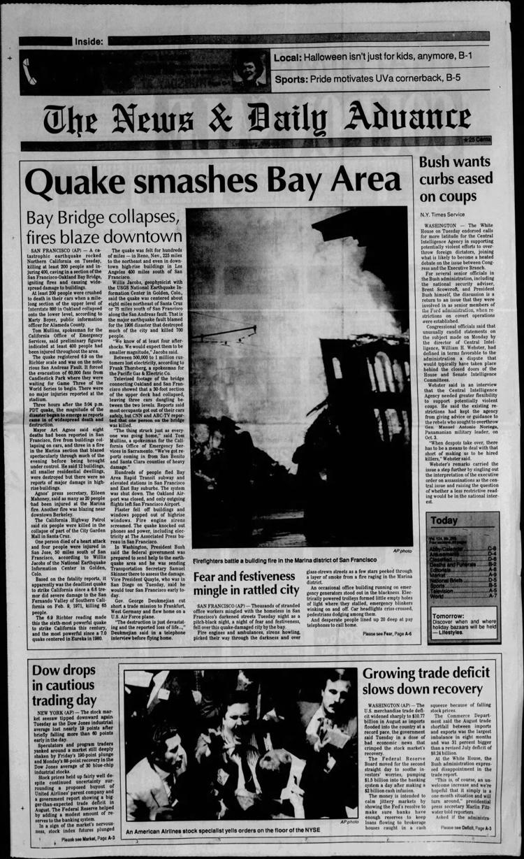 The News Advance front pages: 1989 Bay Area earthquake