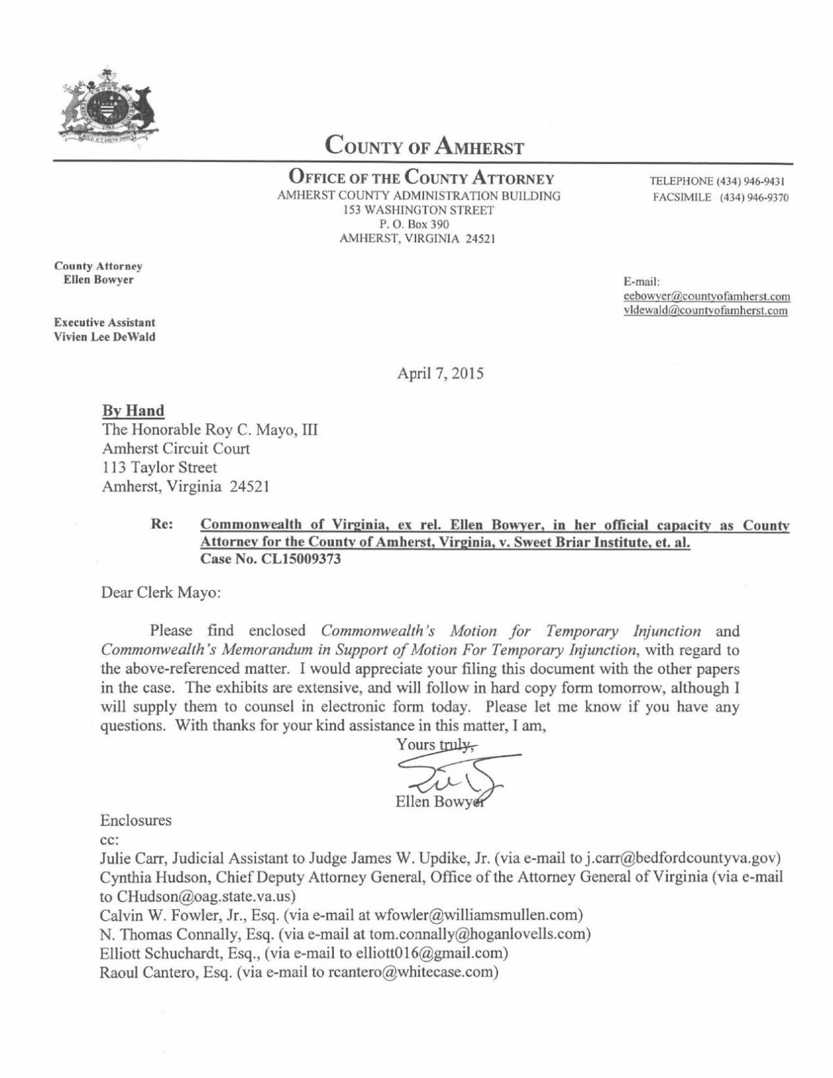 Divorce cover letter to court