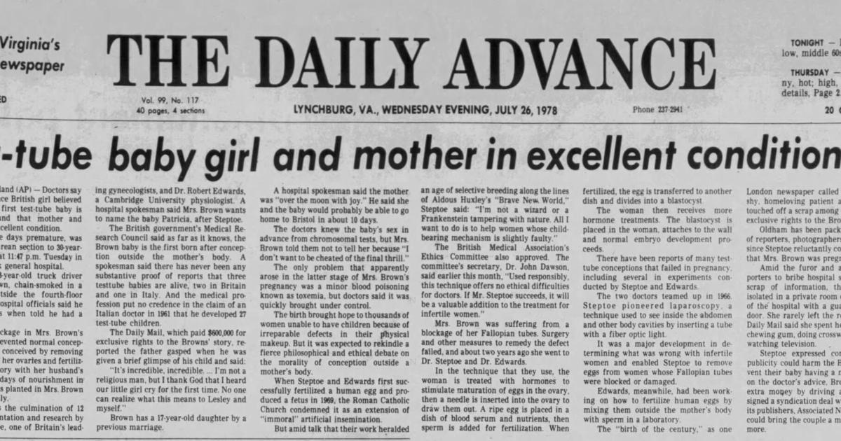 The News Advance front pages: First #39 test tube baby #39 born The News Advance front pages: First #39 test tube baby #39 born