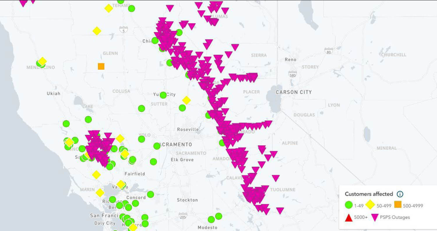 pacific gas and electric outages map