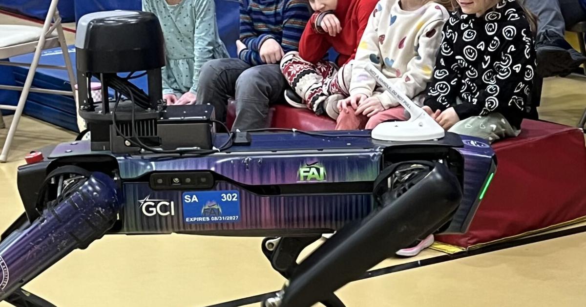 Robot dog visits students in Healy