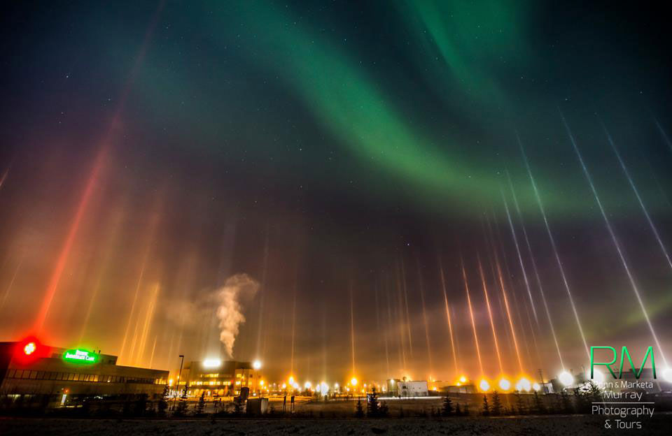 Ice crystals paint Fairbanks' skies with colorful pillars, sundogs